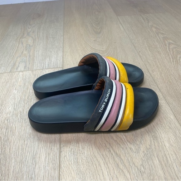 Tory Burch Black Leather quilted stripe slides Size 9 - Picture 2 of 7